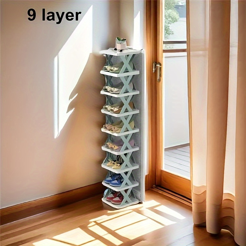 

A Plastic Shoe Rack Put And Stacked Easily, Featuring Adjustable Shelves. Ideal For Use In Dorms Or Compact Areas.