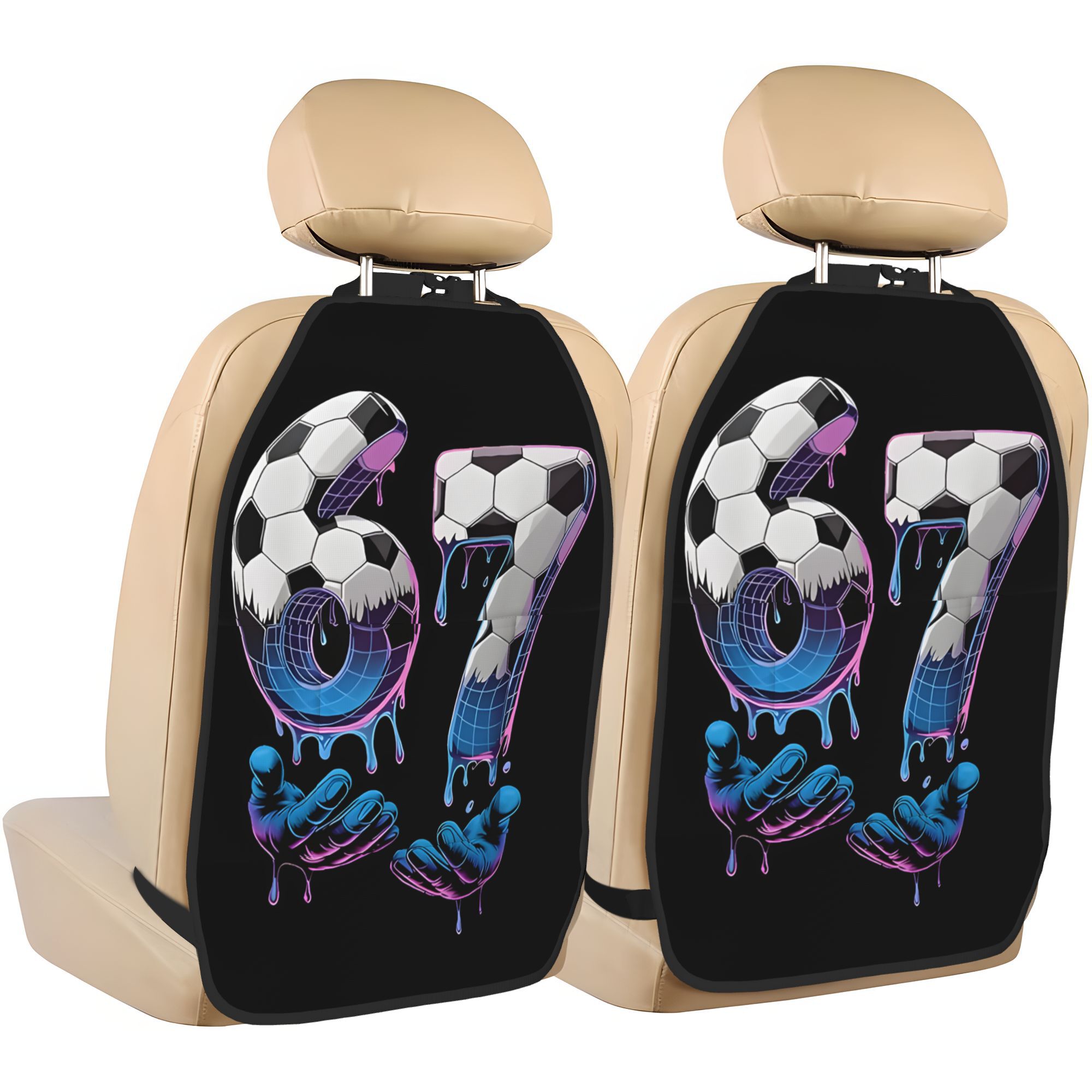 TEMU 2 Pack Football Element Number 67 Universal Car Seat Back Protector Kick Mat With Storage Pockets, Clean Auto Interior Cover