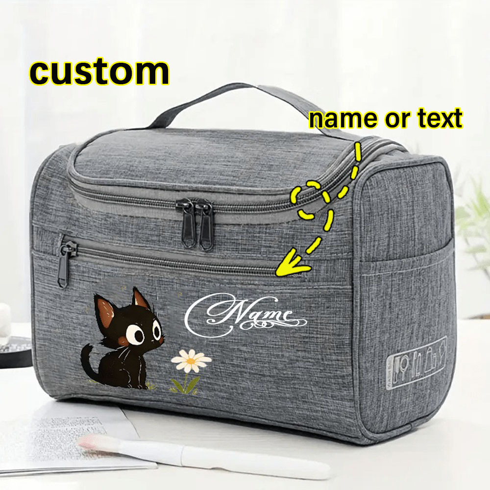 TEMU Customizable Cat-themed Toiletry Bag | A Durable Makeup Pouch Featuring 4 Mesh Pockets, A Wide Opening, And A Zip Closure, Making It A Stylish