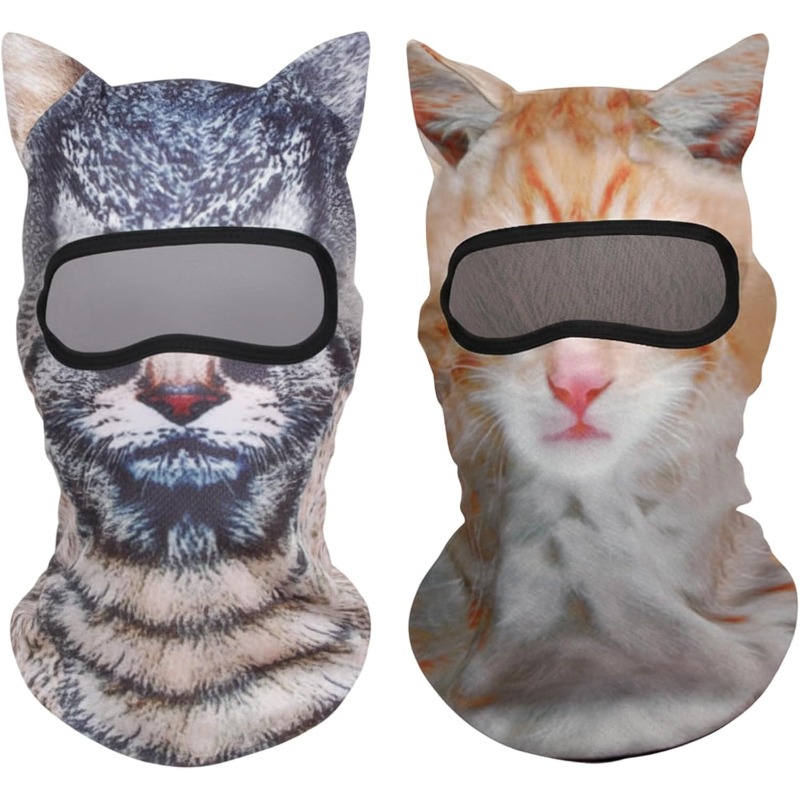 TEMU 2pcs Set Of Cat Ski Masks, Balaclava Men's And Women's Masks, Breathable Animal Ski Masks For Outdoor Sports, Costume Parties, And Motorcycle