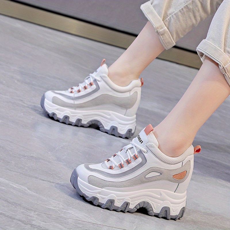 Tenis casuales para mujer con cuña, transpirables, sintéticos, con cordones, suela gruesa, corte bajo, cómodos para todas las temporadas, calzado informal | Zapatos casuales modernos | Calzado cómodo