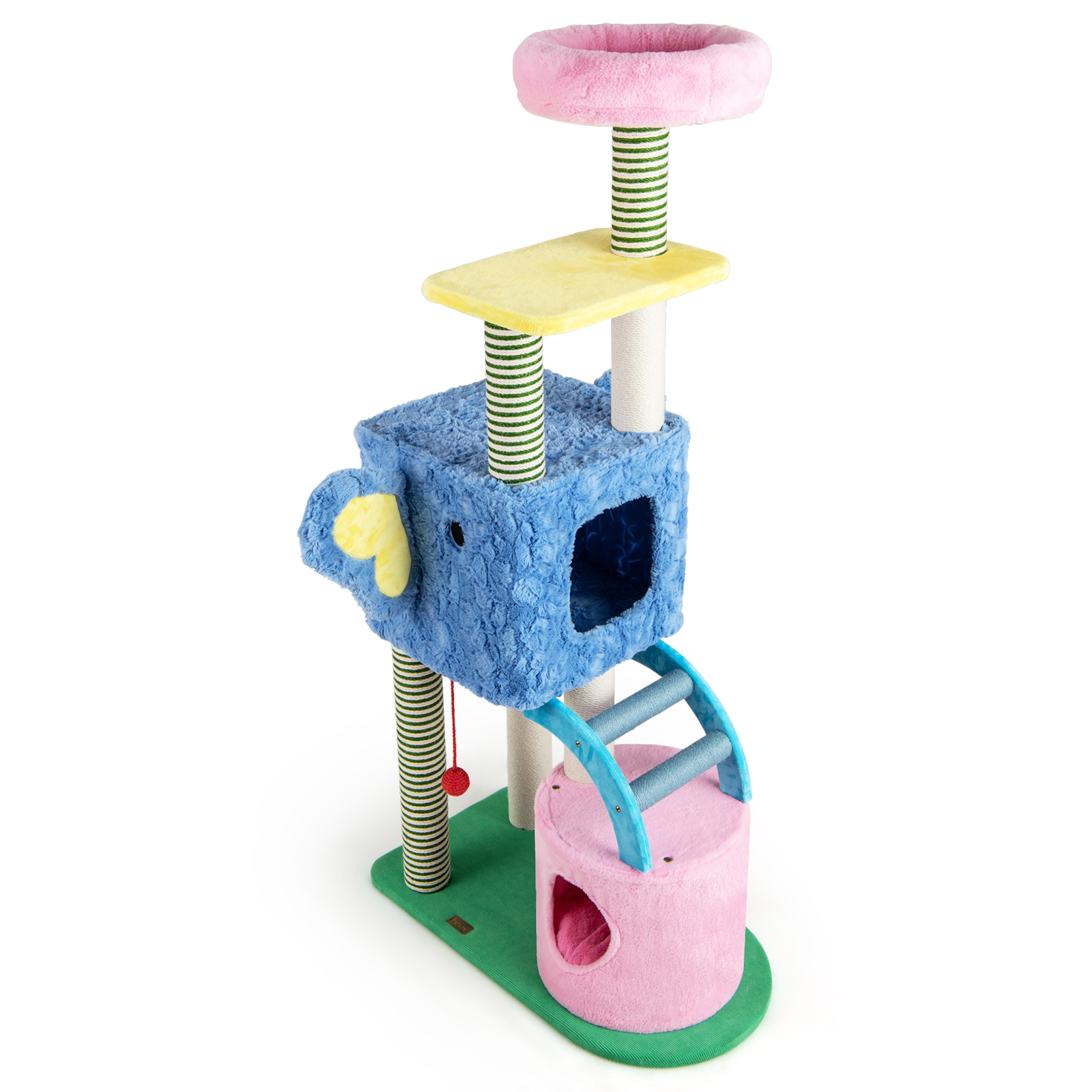 Image of Elephant-themed Cat Tree For Adult Cats, Multi-level Kitty Tower With 2 Condos, Padded Perch, Scratching Posts, Ladder, Plush Toy, Christmas Indoor Pet Furniture Activity Center