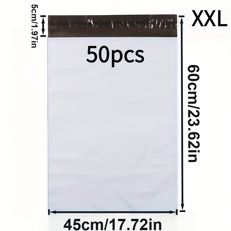E-shop S(20*30cm), M(25*35cm), L(28*42cm), XL(35*50cm), XXL(45*60cm). 50 weiße Kurierbeutel zur Aufbewahrung zum Versand von Umschlägen, selbstklebende