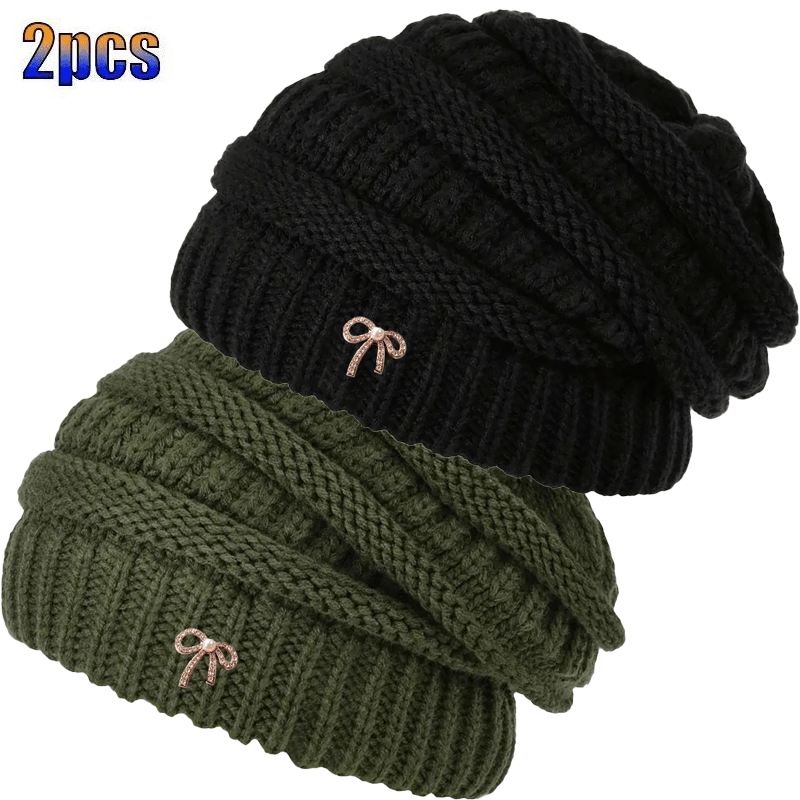 TEMU 2pcs Women's Autumn And Winter Slouchy Beanie Hats, Men's Soft Warm Hat Set For Daily Outdoor Wear, Black And White