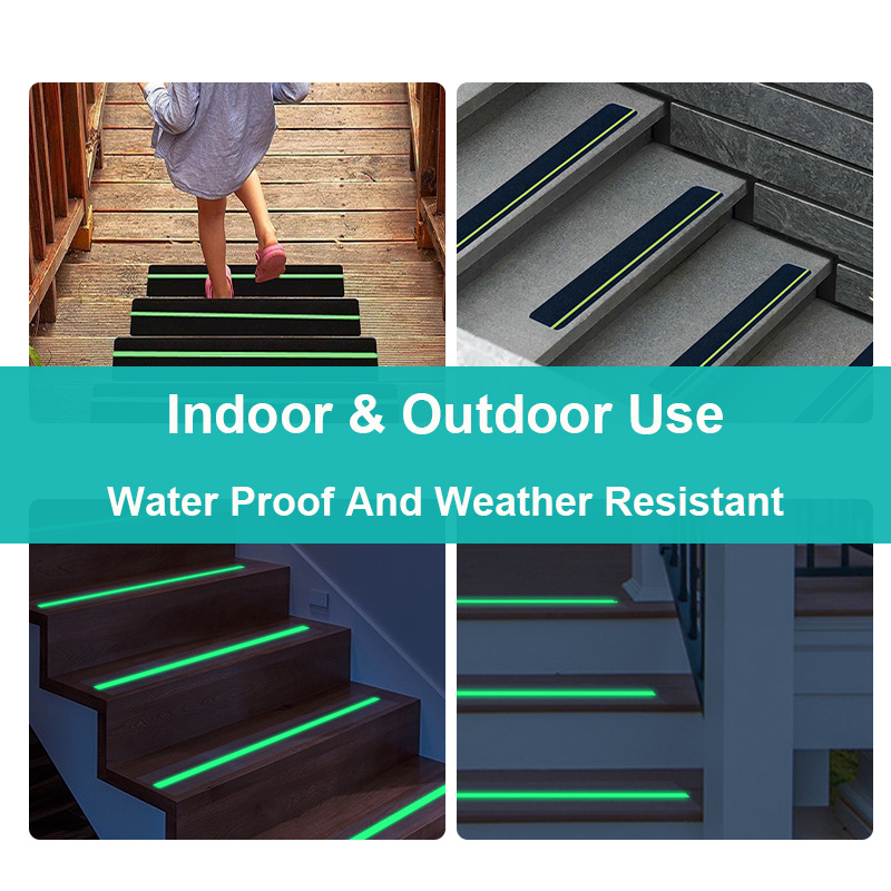 5-10片装夜光防滑胶带，24x4英寸高摩擦防水耐候设计，带夜光绿条纹，多表面兼容，安装简便，强力粘胶适用于室内外楼梯踏板 商品详情 1