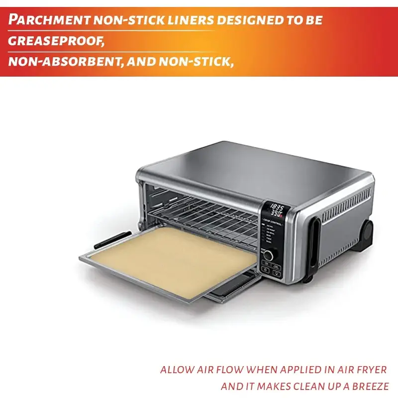 100 sheets 12-inch air fryer parchment paper squares - unbleached pre-cut disposable baking liners with rounded corners, 428° , compatible with flip, cuisinart toaster oven, microwave, oven, steamer - precut for , no required, ideal for air fryer, baking roasting, frying - beige parchment sheets for cooking & easy , paper air fryer, air fryer liners non stick, air fryer liner xl, roasting paper, nonstick surface, Product details 3