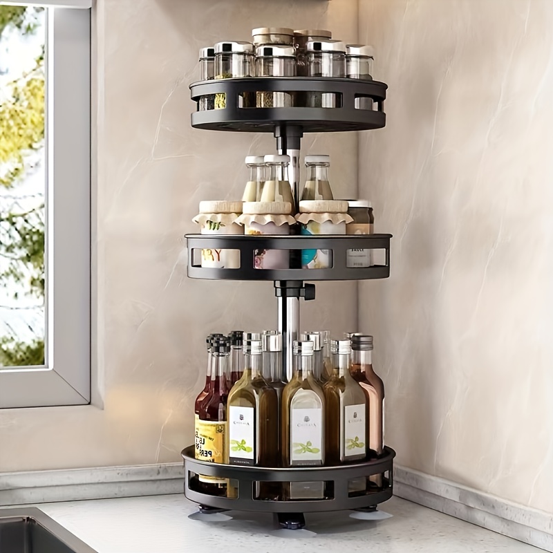 360-degree Rotating Kitchen Organizer- Metal Spice Rack With Storage Containers For Seasonings, Oils, And Vinegar- Double/triple Layer Options