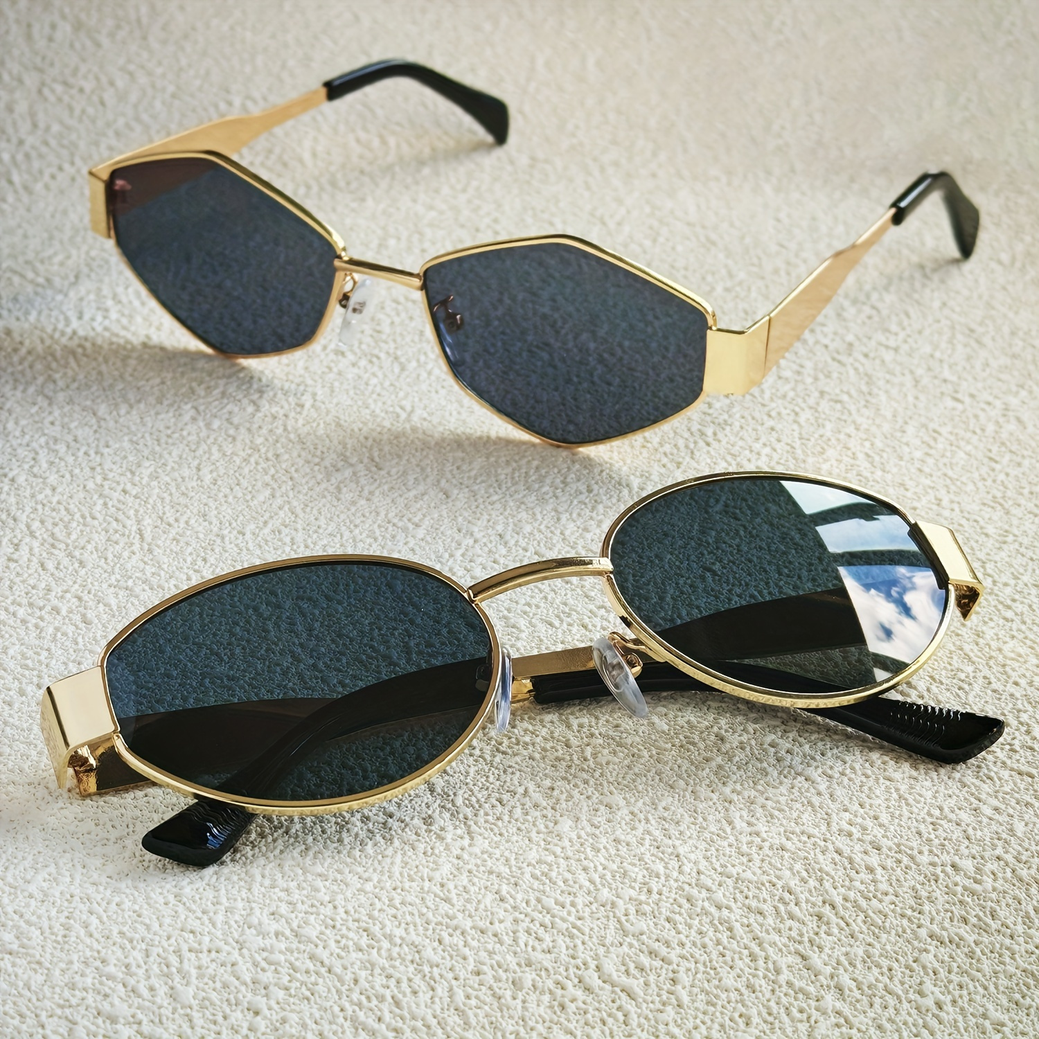   of fashionable oval diamond shaped ladies glasses metal frame pc lenses   luxury    