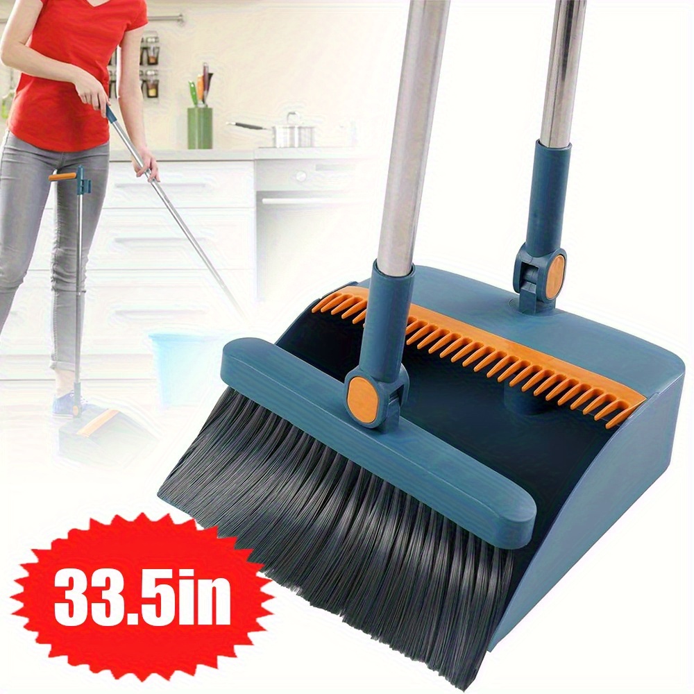 Dustpan And Brush Set Long Handled, Tall 180 Degree Rotating Sweeping Brush, Household Dust Pan With Comb Teeth For Indoor Outdoor Garden Kitchen Office , Best For Christmas, Thanksgiving
