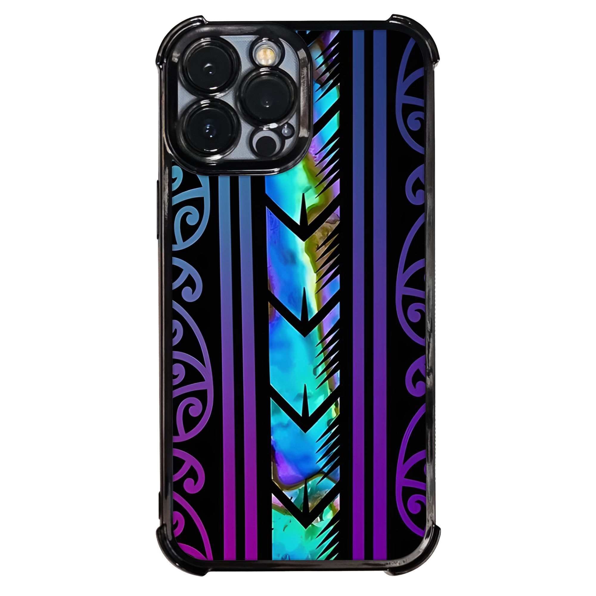 TEMU Phone Case - 1 Purple Maori Phone Case From New Zealand, Featuring Inlaid Paua Shell, Designed With An Electroplating Process. This Protective