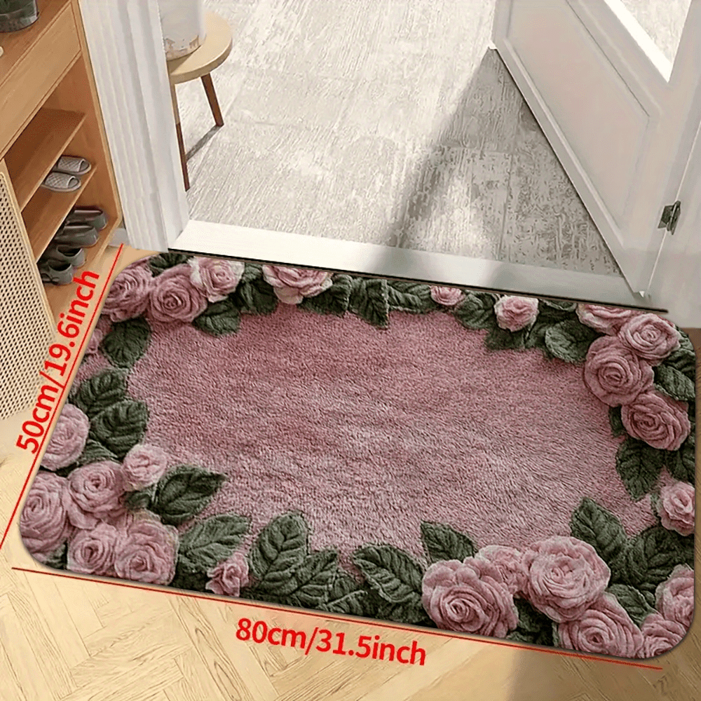 TEMU 1 pieza, Alfombra de baño antideslizante con diseño rosa de moda - Lavable, pelo corto, adecuada para baño, dormitorio, cocina y entrada -