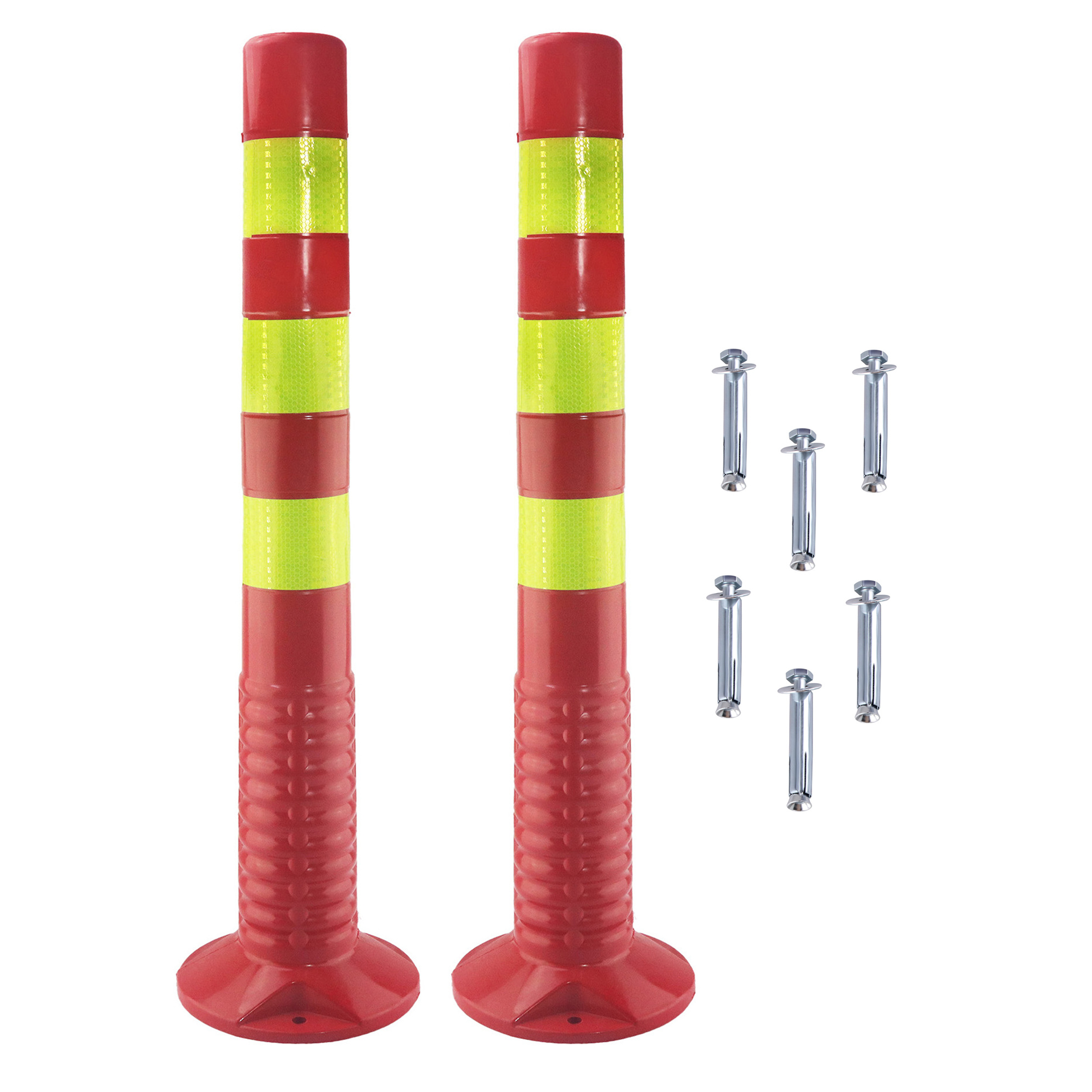 2 Pack Red& Yellow Safety Barrier Posts- Portable Driveway Bollards For Industrial& Residential Areas