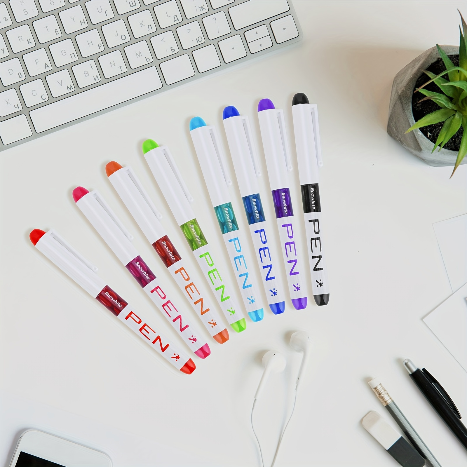 

Pack Of 8 Disposable Fine-tipped Fountain Pens In Assorted Colors, Featuring Smooth Ink Flow And A Ink Level - Made Of Plastic, Ef Tip.