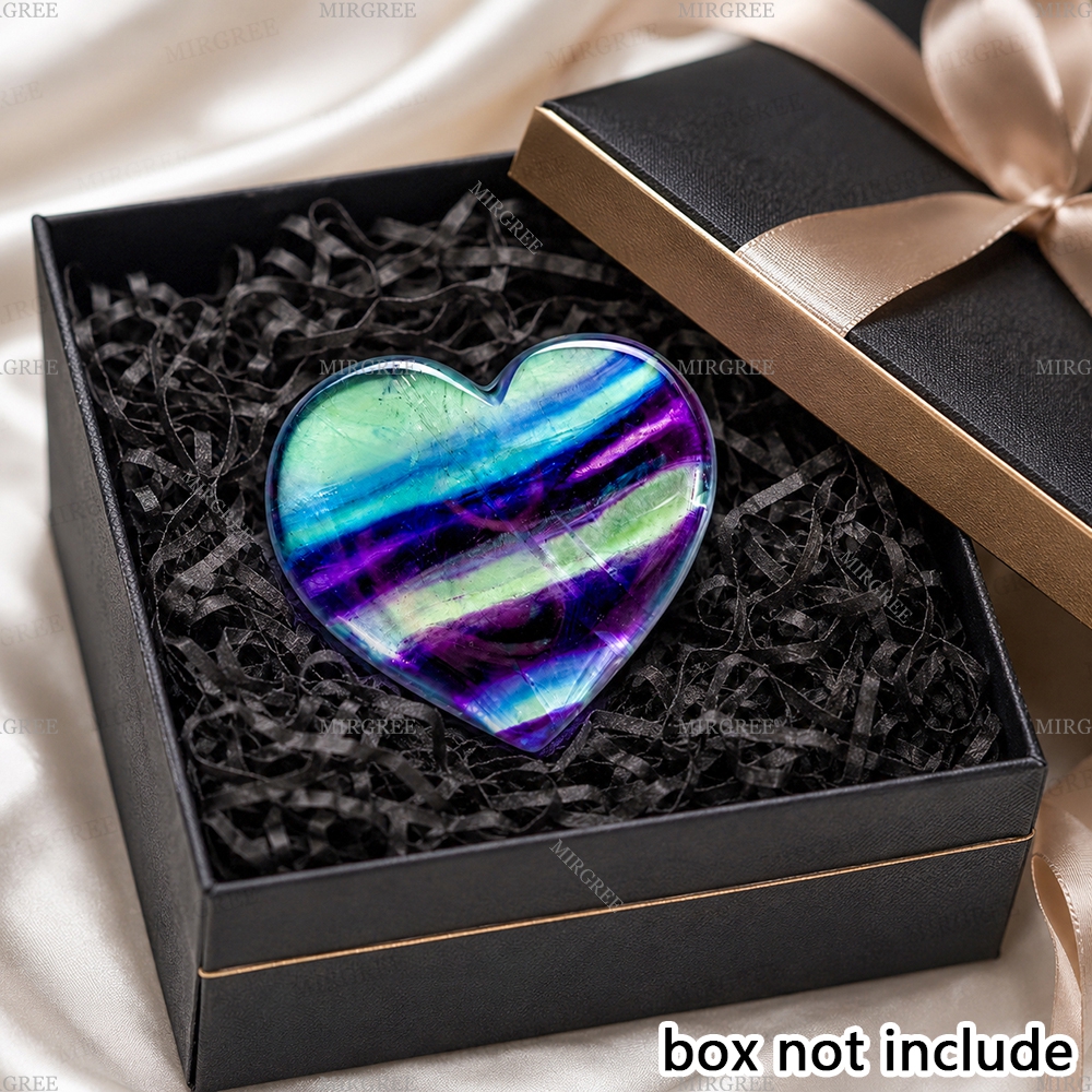 Image of Mirgree 1.57in Heart-shaped Rainbow Fluorite Palm Stone, Natural Layered Gemstone For , Chakra Balancing & Spiritual Practice