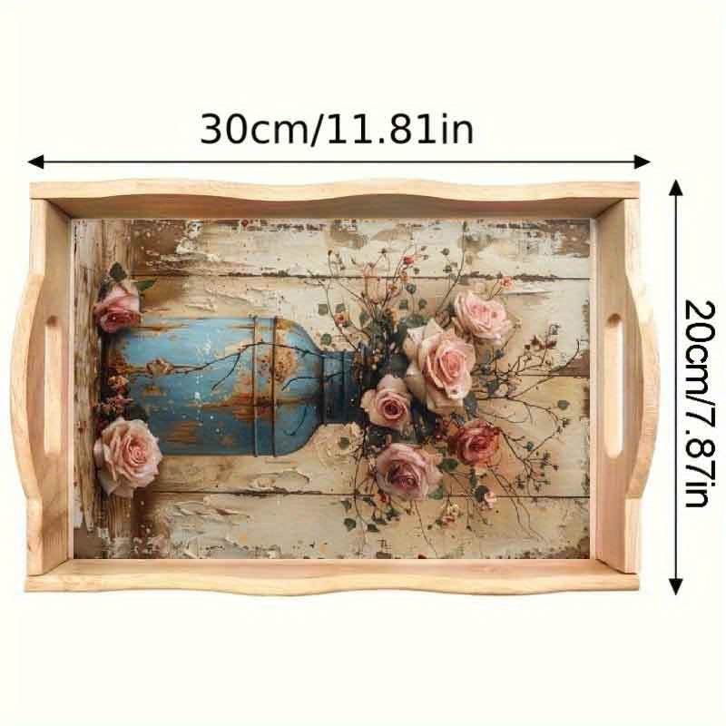 DIY Diamond Painting Tray Kit, Wooden Craft Service Tray, Round Diamonds, Full Drill, for Home Gatherings, Breakfast Serving, Coffee Tea Display, Party Supplies, Art Crafts