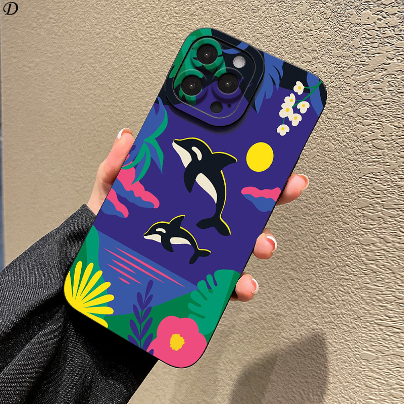 phone case dolphin playing night     suitable for iphone16 16pro 16  iphone 15 15pro 15  14 14plus 14pro 14  13 13pro 13  12 12pro 12  11 11pro   8 x xs
