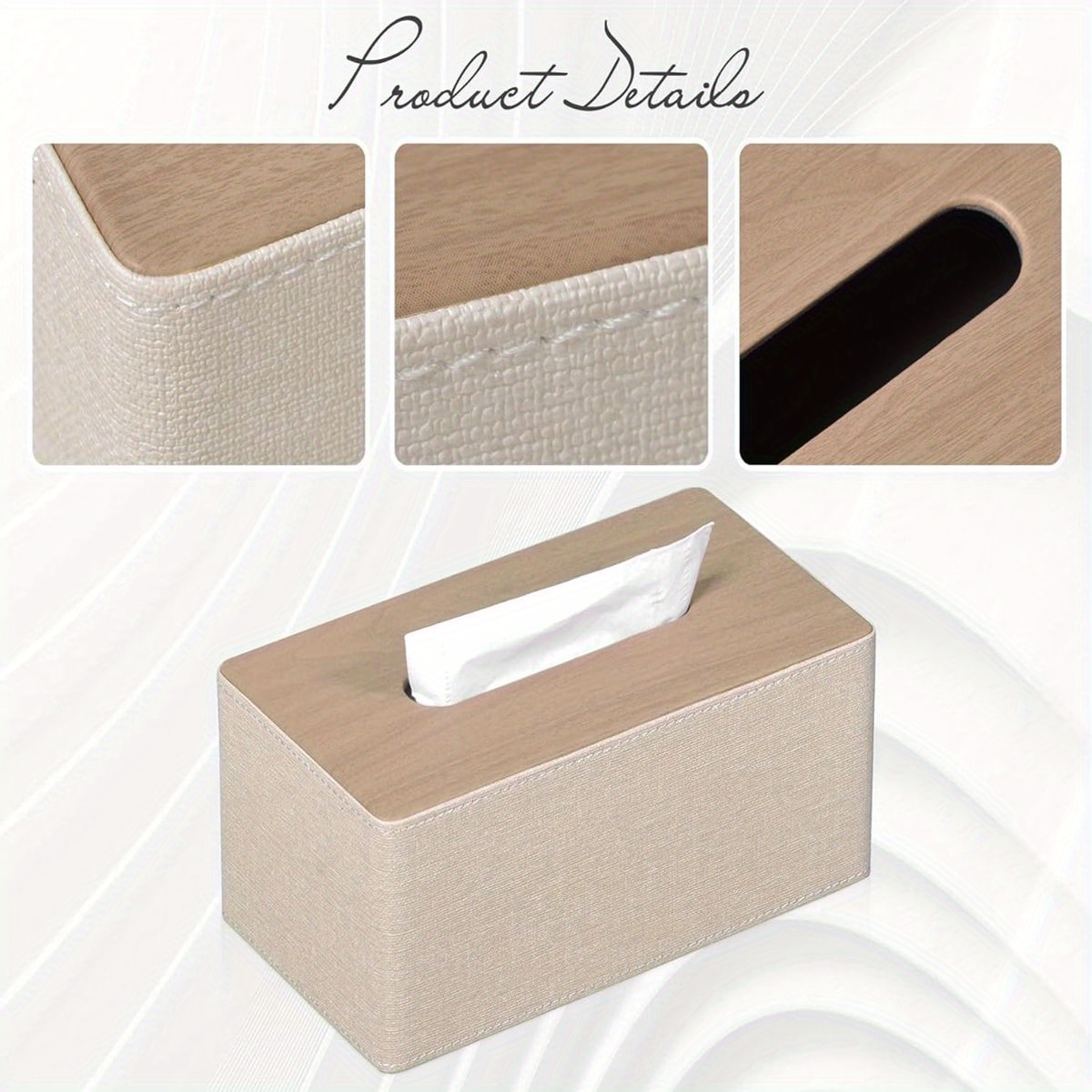 modern rectangular tissue box cover with magnetic closure - beige pu leather bathroom organizer, high quality dustproof storage cabinet holder for dresser, fits 9.8”l x 5.3”w x 4.3”h tissues - compatible with  //napkins - easy-  &   in beige, brown, black, white, gray, navy blue, light green, pink, purple, orange, red, yellow, and more, tissue holder bathroom Product details 4