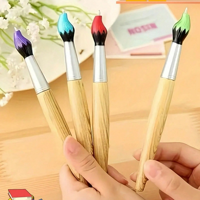 

5pcs Creative Ballpoint Pen: Simulated Wood Oil Painting Effect, , Pen - Suitable For Back To School, Cute Stationery, Campus Colors, Writing And Diary