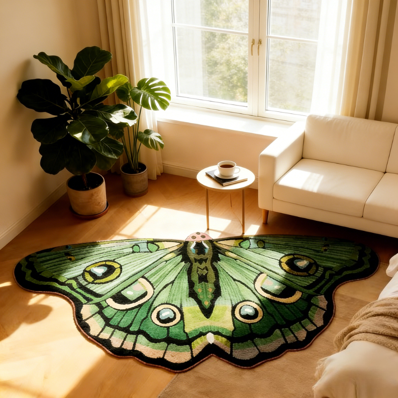 TEMU Faux Cashmere  900 9mm High-grade Jade Green Bedroom Decorative Carpet Ins Pastoral Style Living Room Plush Carpet Irregular Lounge Coffee Table