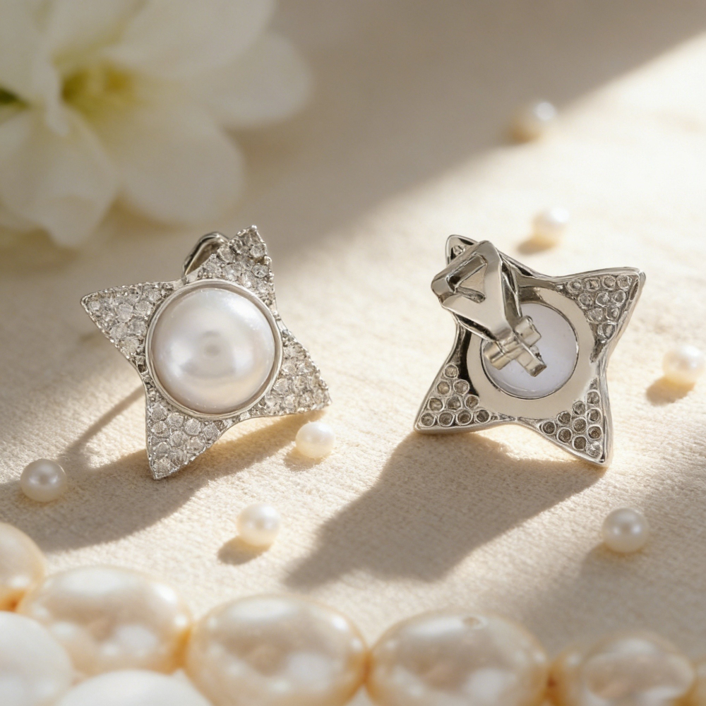 Exquisite Copper Inlaid Zirconia Flower Ear Clips