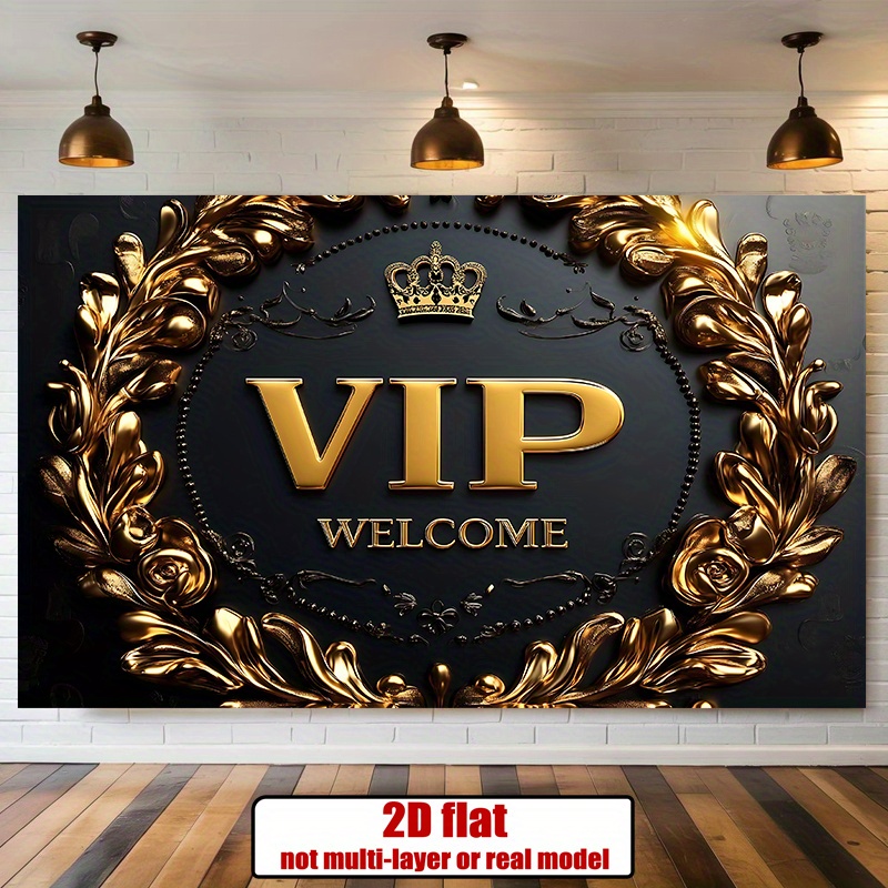 TEMU 2d Flat, 2d Flat Banner, 1pc Luxury Vip Welcome Background Decoration Photo Prop, Banner Decor, Home Decor, Room Decor, Wall Decor, Party