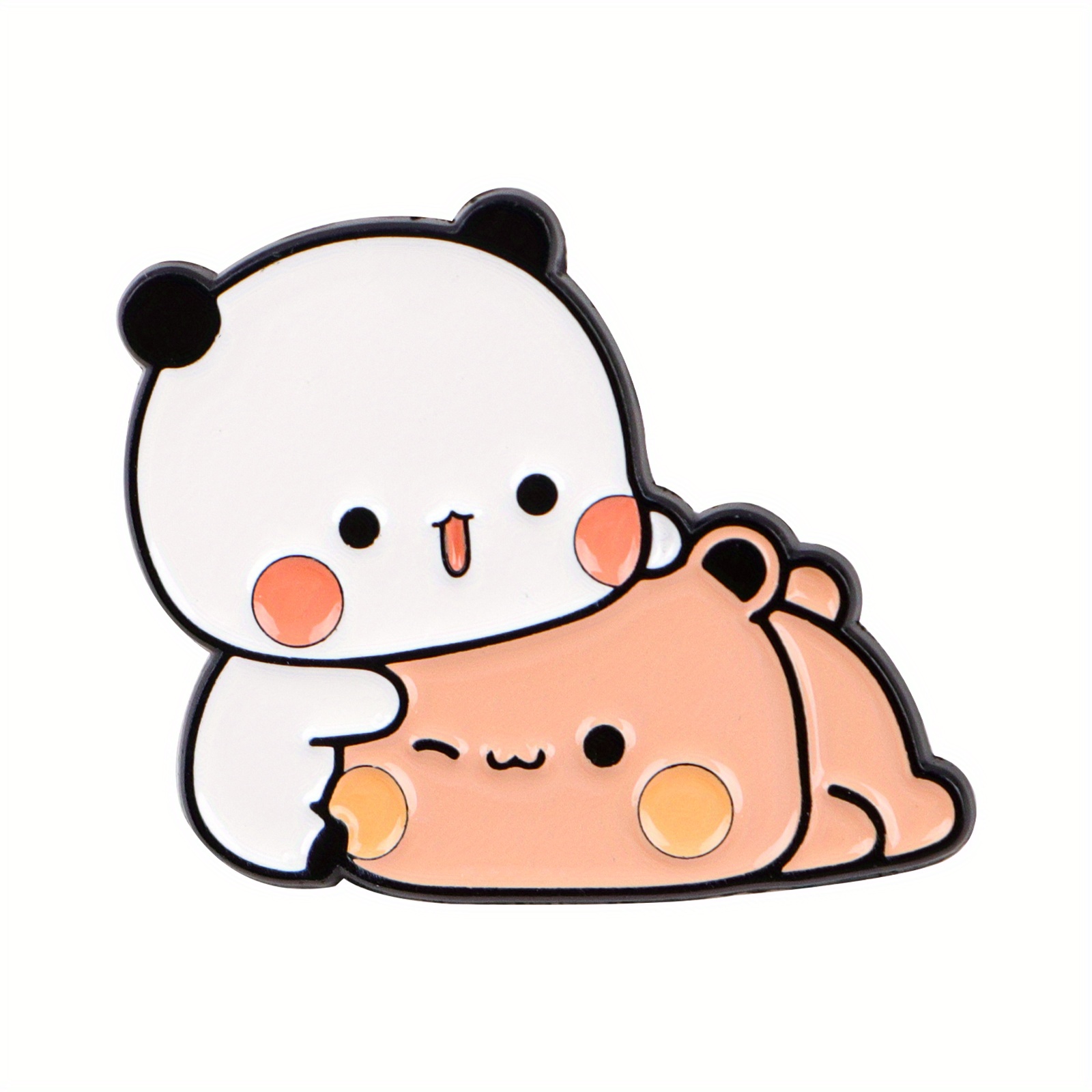 1pc Cute Panda & Bear Hugging Enamel Lapel Pin - Alloy Brooch With Eyes & Cheeks For Backpacks, Bags, Jackets - Ideal Animal-themed Gift For , Kawaii Collectible Accessory (durable & Easy-clean)