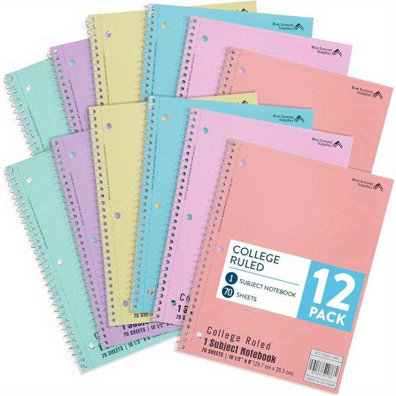 12 pack   pastel spiral notebooks college ruled 8 5x10 5 inch spiral perforated notebooks with 12 color options durable paper for   journaling note taking notebooks for school school supplies vibrant cover design quality paper material Product details 0