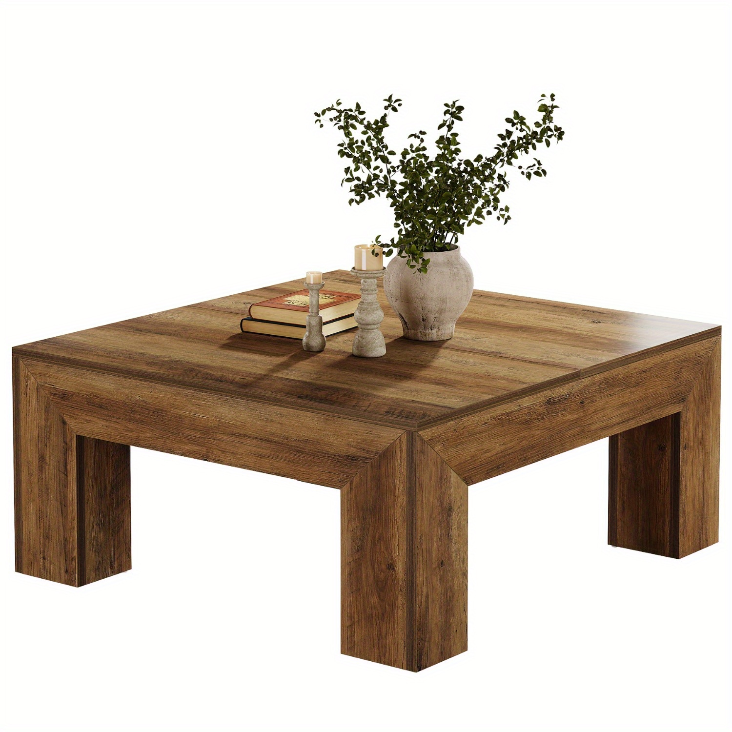 39.4-inch Table For Living Room, Farmhouse All Mdf Accent Center Cocktail Table With Sturdy Wooden Legs, Easy Assembly, Rustic Brown