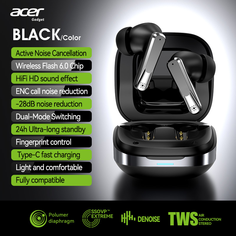 TEMU Acer Auricolari Wireless Originali Ufficiali Ohr646 In-Ear Wireless 6.0 Anc con Riduzione del Rumore per Gaming, Bassa Latenza, Batteria Grande,