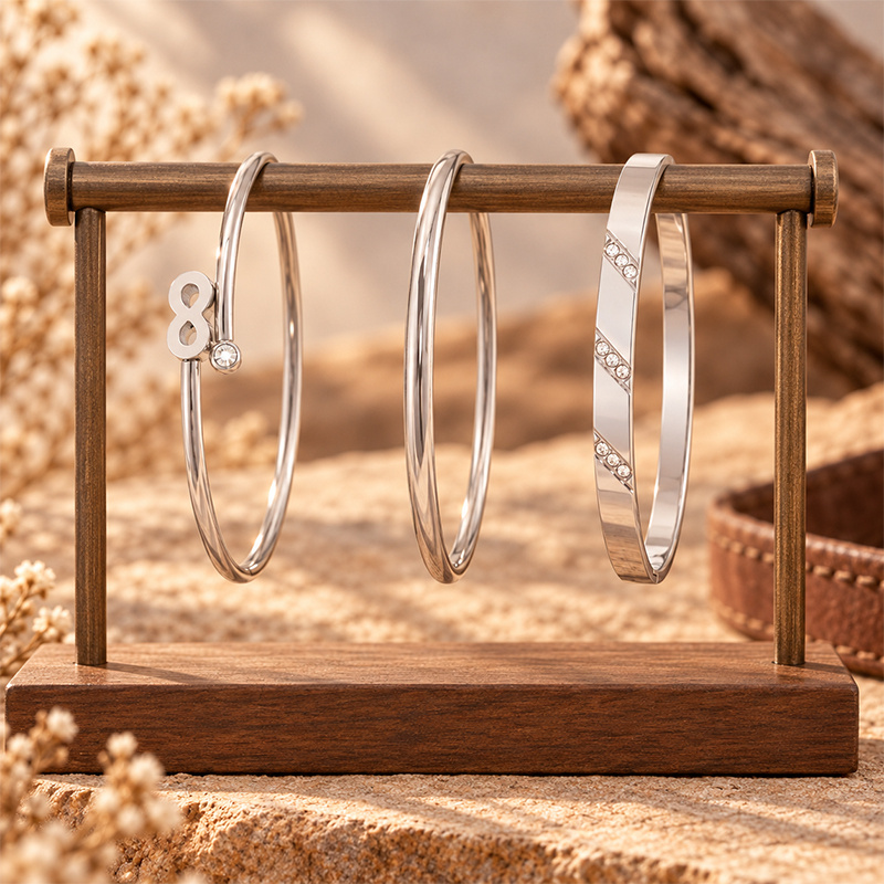Mature Chic Slim Bangle Set with Infinity Design