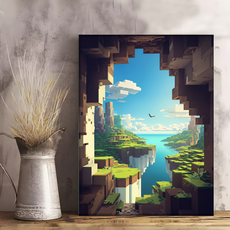 TEMU 2d Flat, 2d Flat, 2d Flat Prints Featuring Pixelated Landscapes Of , , And Water For Wall Decoration, Without A Frame. Exquisite Pieces Make