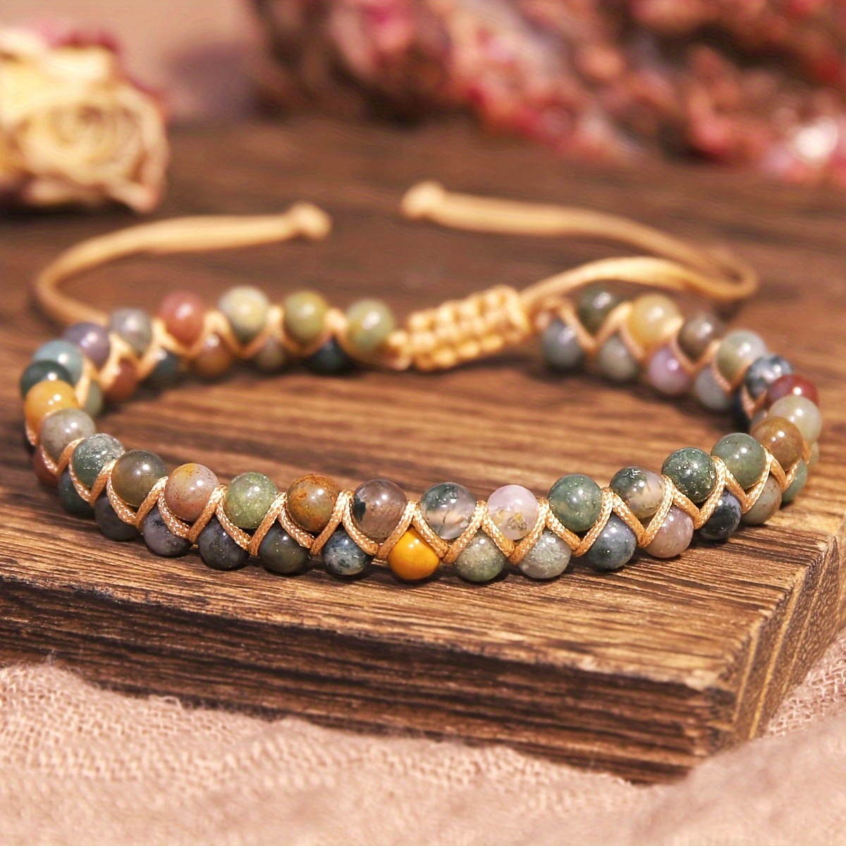 Multicolor Indian Agate Beaded Bracelet| Natural Stone Boho Jewelry| Empowering Women's Charm& Nature Love| Perfect Gift for Friends& Family