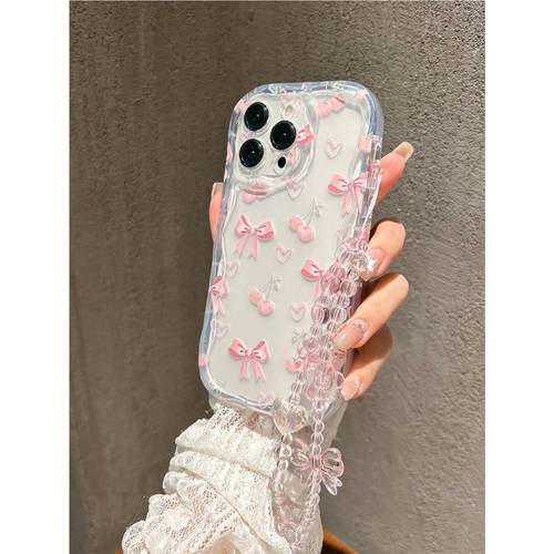 cute printed tpu phone case with wrist strap shockproof and scratch resistant transparent cover for iphone 7 8 x xs 11 12 13