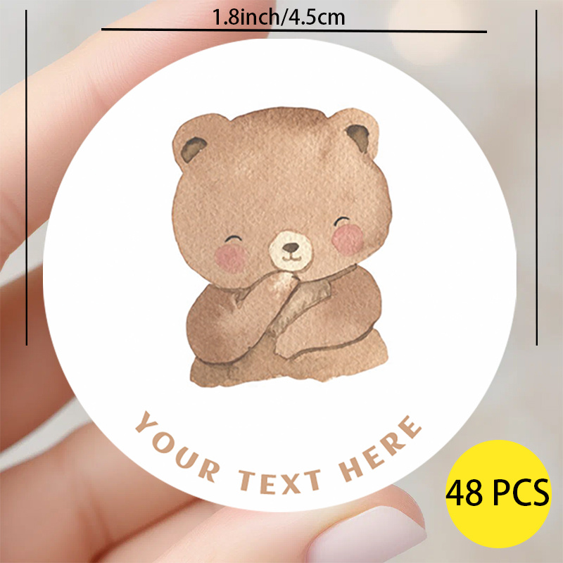 48pcs Personalized Bear Stickers, Customizable, Paper Material, Beige, With Ideal For Birthday, Celebration, And Holiday Gifts For