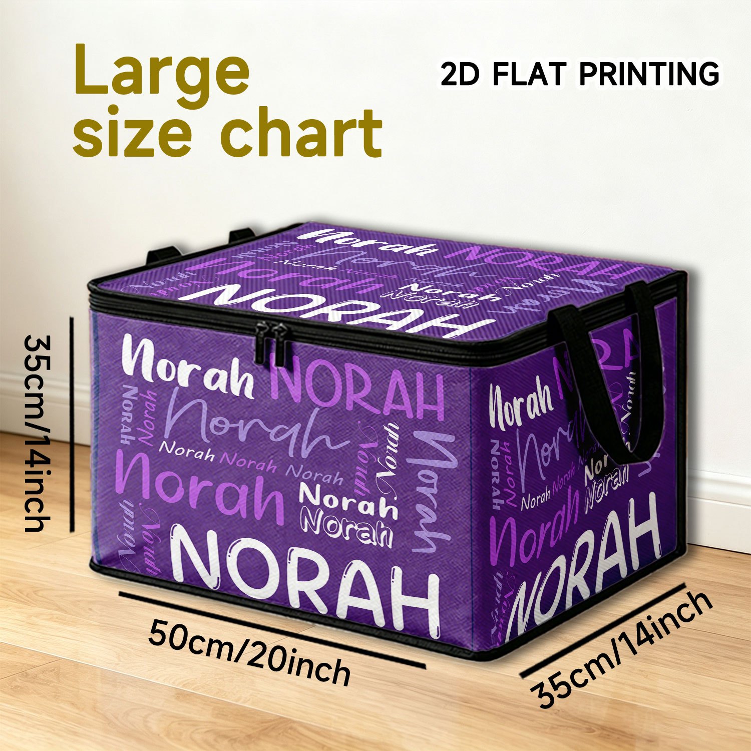 TEMU 1pc Foldable Zipper Storage Box | Custom Name Full-print Large Capacity Storage Container, Personalized 2d Customizable And Pattern Information