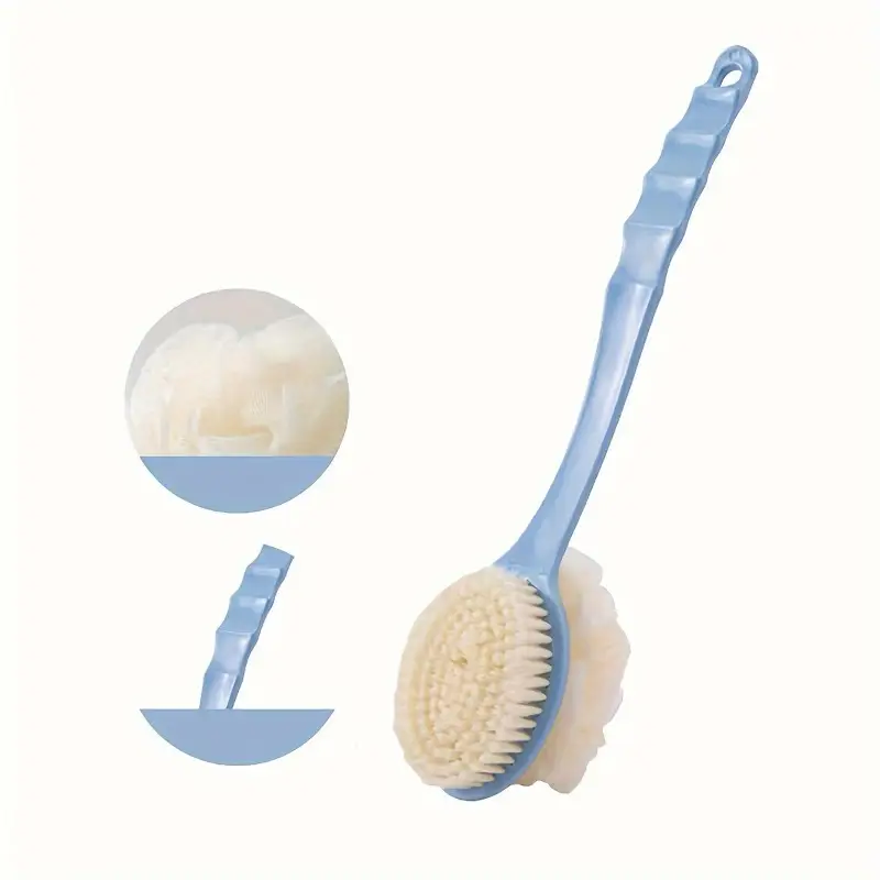 one soft bristle long handle shower brush with mesh foam japanese exfoliating back scrubber multifunctional 2 in 1 bath brush suitable for showers and light beige massage Product details 8