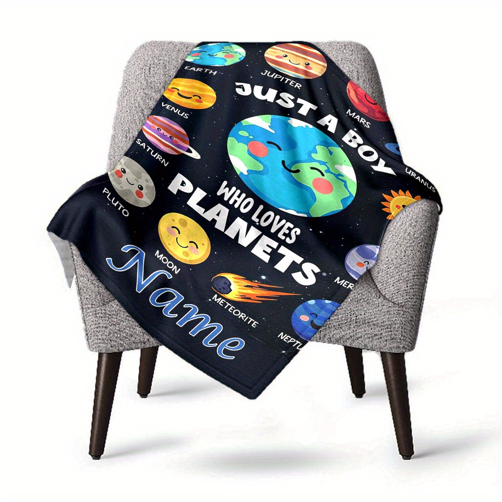 TEMU 1pc "boy Who " Personalized Blanket - Soft, Warm, And Stylish, Suitable For Home, Office, Or Camping - Perfect Gift For Space Enthusiasts And