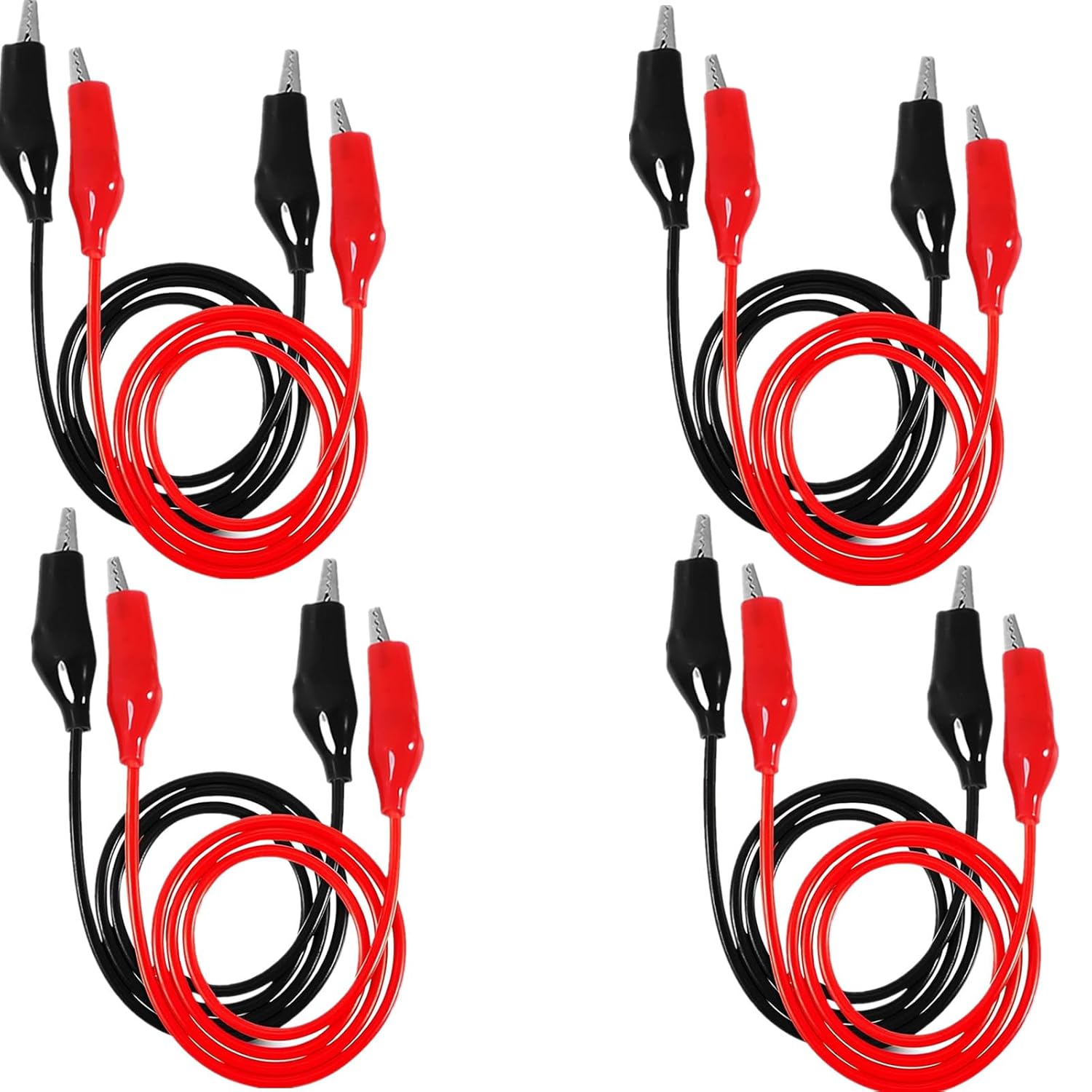 TEMU 4 Paires de Fils de Test à Pince Crocodile Double, Câbles de Jumper de 1M pour Connexion d' Électrique de Circuit