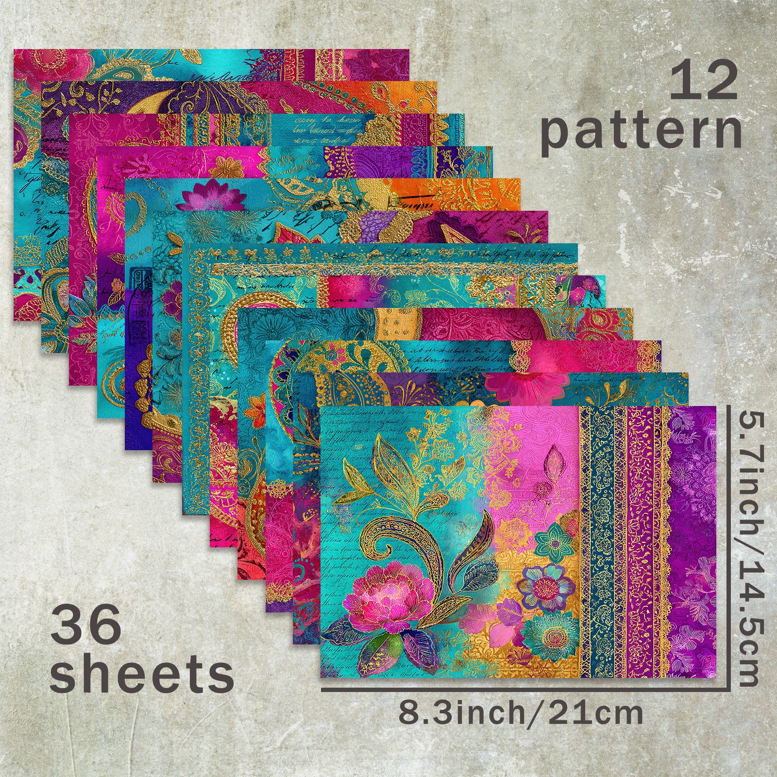 TEMU 36 Feuilles A5 (Fond Style Ethnique Vintage ) Papier de Scrapbooking, Convient pour les Journals, Junk Journals, Cartes de Vœux, Fonds, Albums