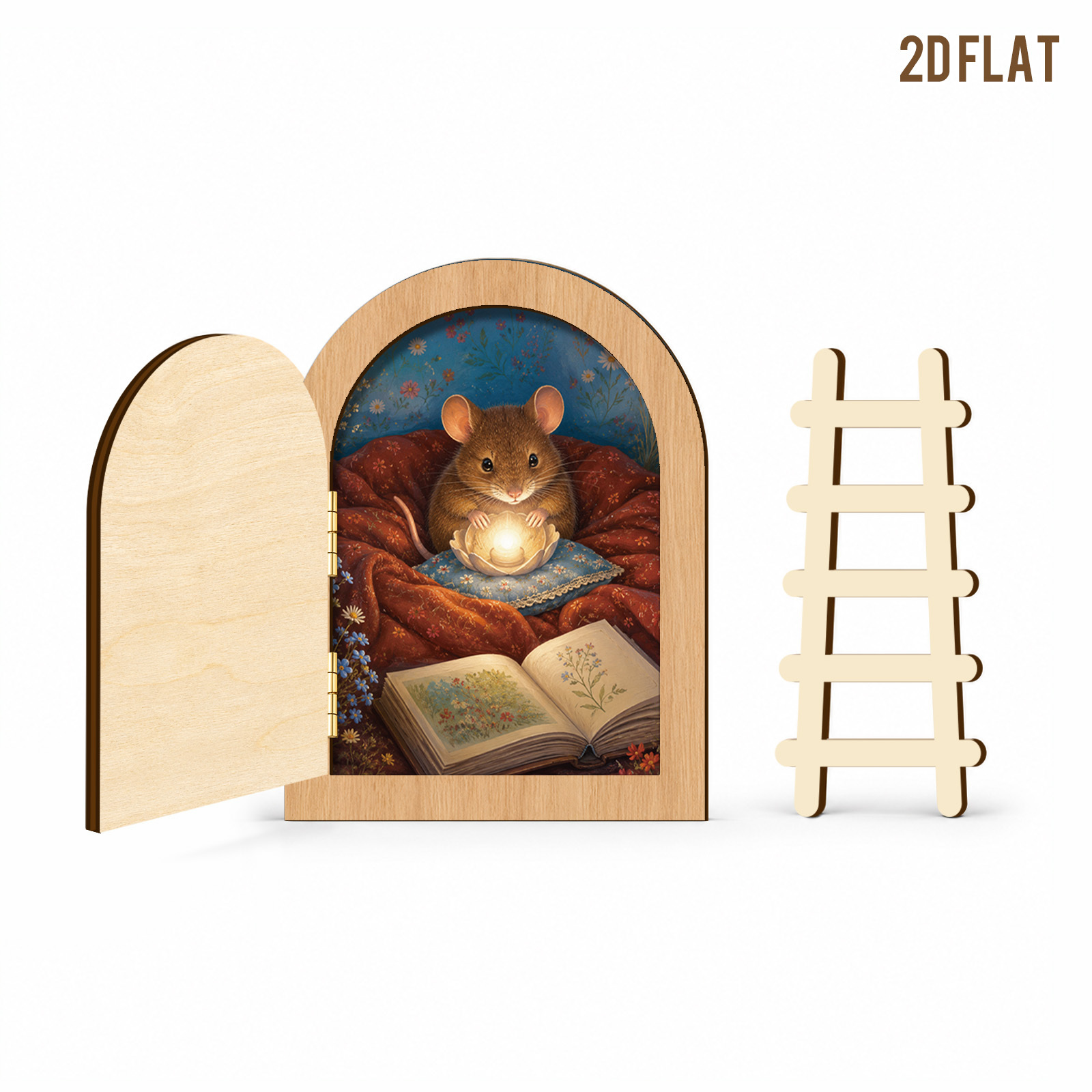 TEMU 2D, 1 juego de puerta de madera con mini escalera y familiar de conejos horneando de , mini puerta, mini escalera, puerta en miniatura,