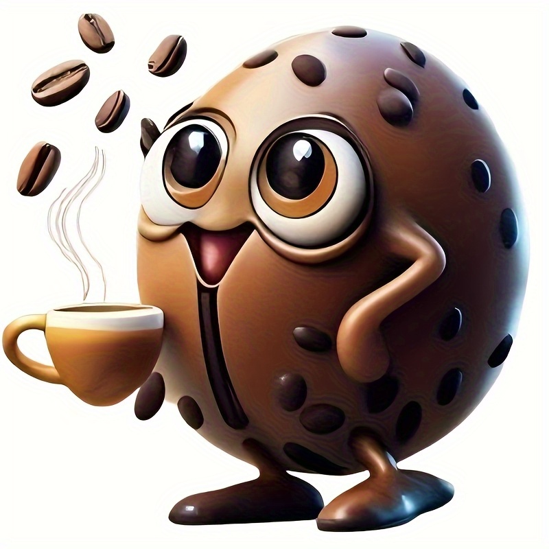 6inch Coffee Bean Vinyl Sticker - Humorous Cartoon Design With Cup, Laptop, Bottle, Etc. - Self-adhesive, Glossy Surface, Durable Sticker, Suitable For Cars, Walls, Etc., Coffee Bar