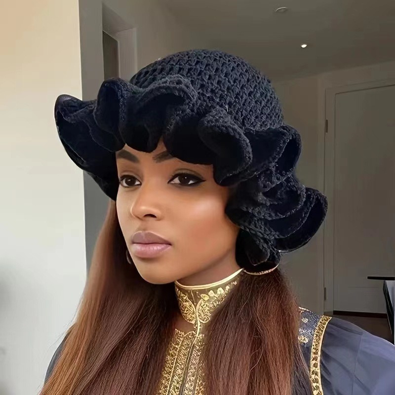 TEMU Women's Lightweight Crochet Wide Brim Bucket Hat With Ruffles - Handmade Look Sun Hat Suitable For Beach, Vacation, Casual Outfits -