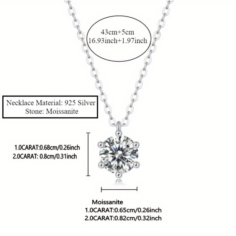 925 Silvery Moissanite Pendant Necklace with Classic Setting