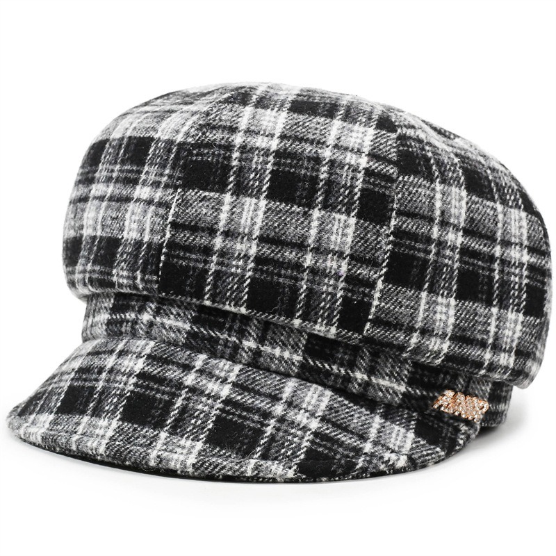 Image of 2pcs Japanese Retro Women's Octagonal Newsboy - Warm Plaid Winter Hats Suitable For Autumn, Machine Washable Lightweight, Dry For, Office, Casual Attire, Cozy Seasonal Outfits