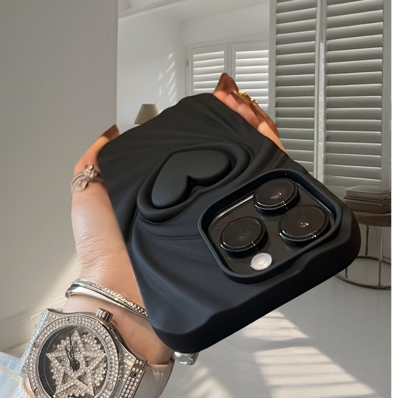 3D Love Creative Black Large Hole Mobile Phone Case, Suitable for Apple iPhone 16 15 14 13 12 11 Plus Pro Max Series Mobile Phone Cases, Holiday Gifts, Birthday, Girlfriend, Boyfriend, Friend or Yourself