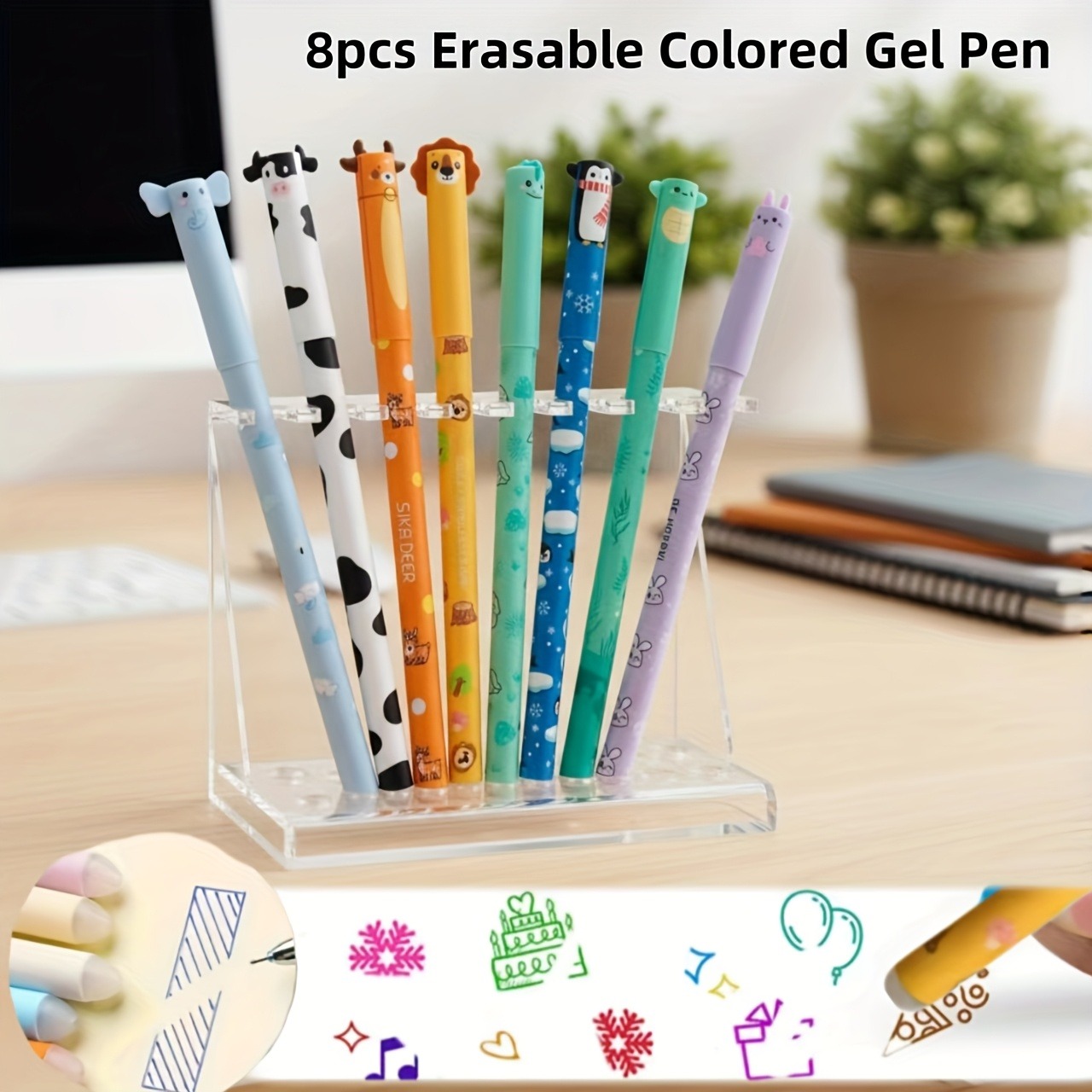 E-shop Zufällige 8 Stück auswischbare Cartoon Gelstifte, 8-Farben-Tintenminen, 0,6 mm Farbtinte, geeignet für Notizen, Unterstreichungsstifte, farbige
