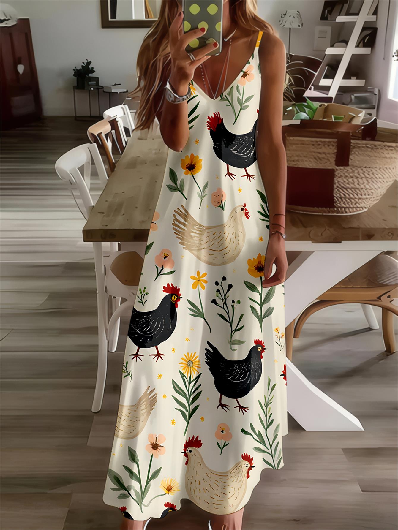 chicken dress for ladies Amazon.com: SDERDZSE Women's Summer Dresses Cute Rooster Chickens Print  Maxi Dress Vacation Outfits Sundress Beach Dresses for Women M : Clothing,  Shoes & Jewelry