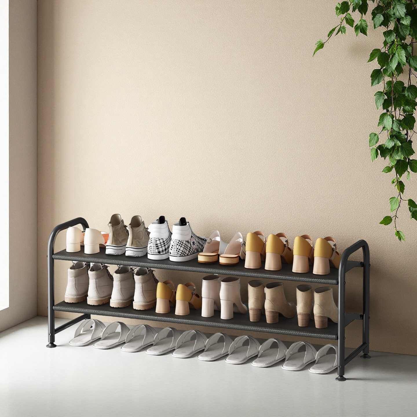 TEMU Shoe Rack 2 Tier Long Storage Organizer Wide Metal Shoe Shelf For Closet Entryway Black