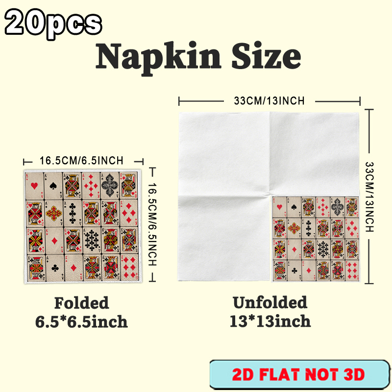 TEMU 20pcs Vivid Printed 2d Flat Vintage Playing Cards Pattern Paper Napkins, Vintage Retro Disposable Paper Table Decor & Photo Props For Garden