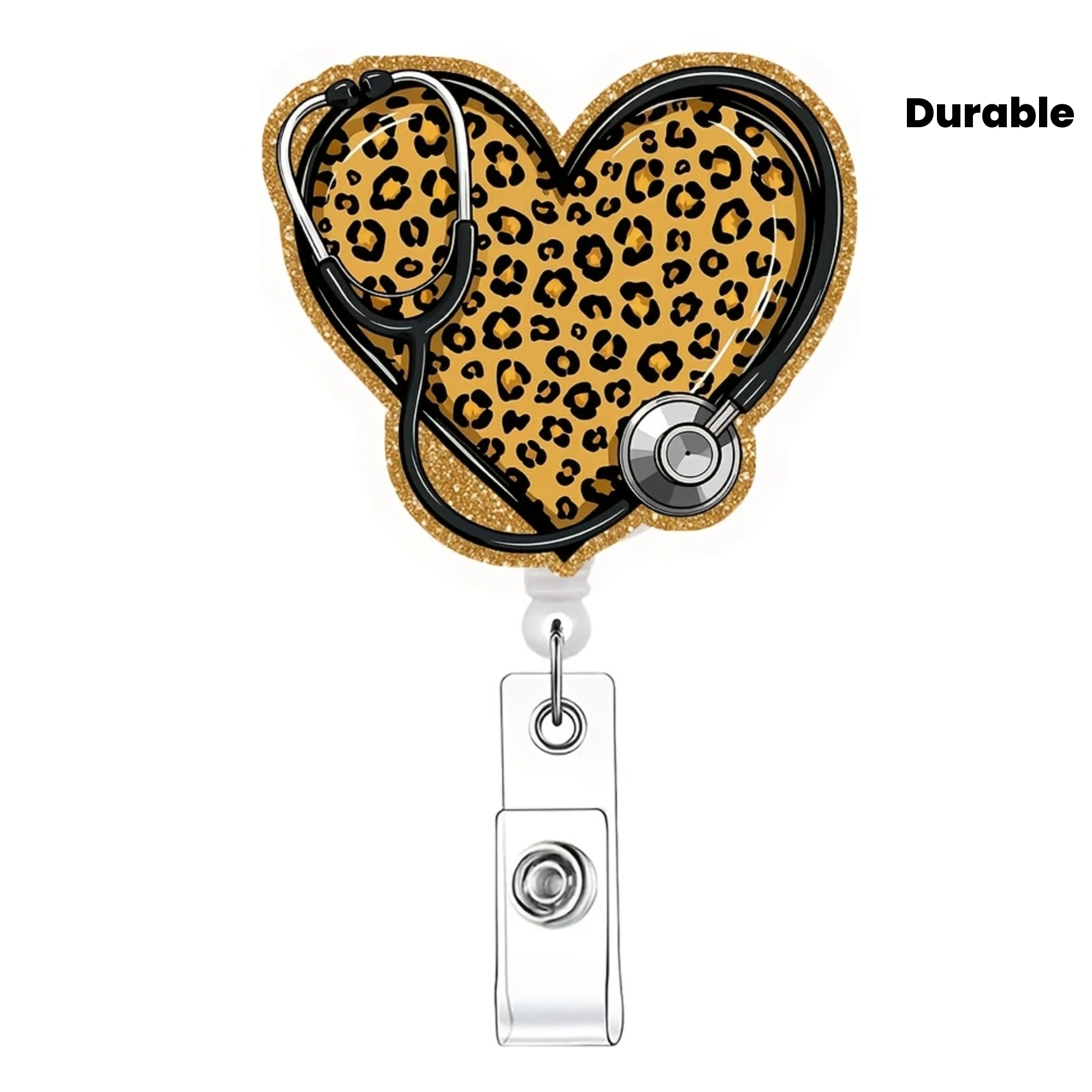 TEMU 2d 1pc Cute Leopard Heart Retractable Badge Reel With Id Holder - Perfect For Nurses, Doctors, Medical Students, And Office Staff - Durable